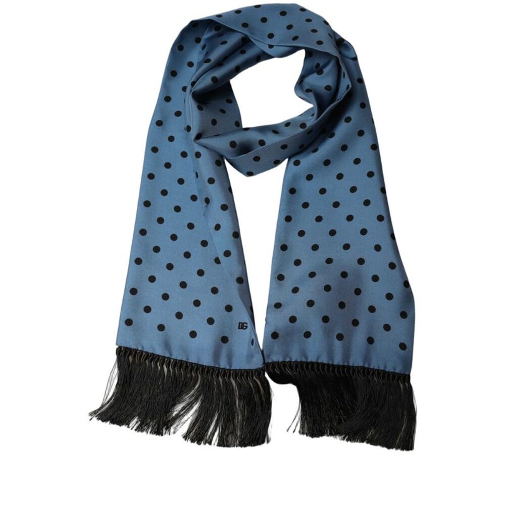 Dolce & Gabbana Blue Polka Dot Silk Fringed Lace Stole Men's Scarf